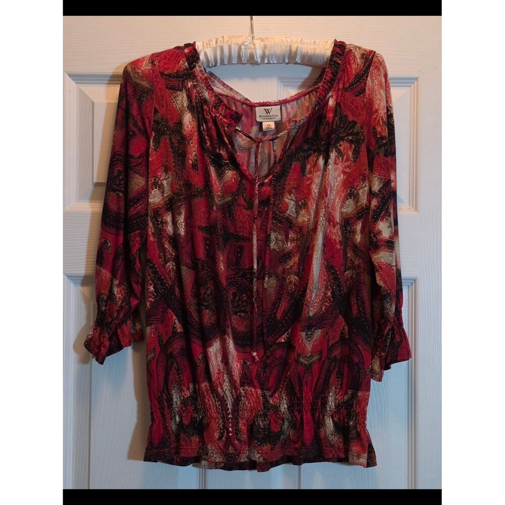 Worthington Red Paisley Tie-Neck Top